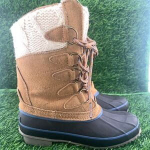Khombu Cozy Duck Boots Youth 5 Cable Knit Sweater SuedeCottagecore Winter Size 5